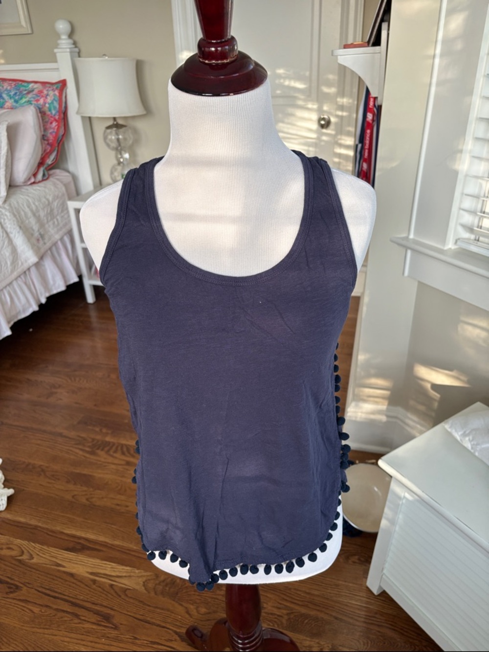 Lilly Pulitzer Navy Pom-Trim Racerback Tank